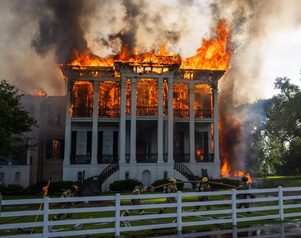 The historic Nottoway Plantation house near White Castle, Louisiana burned to the groud.