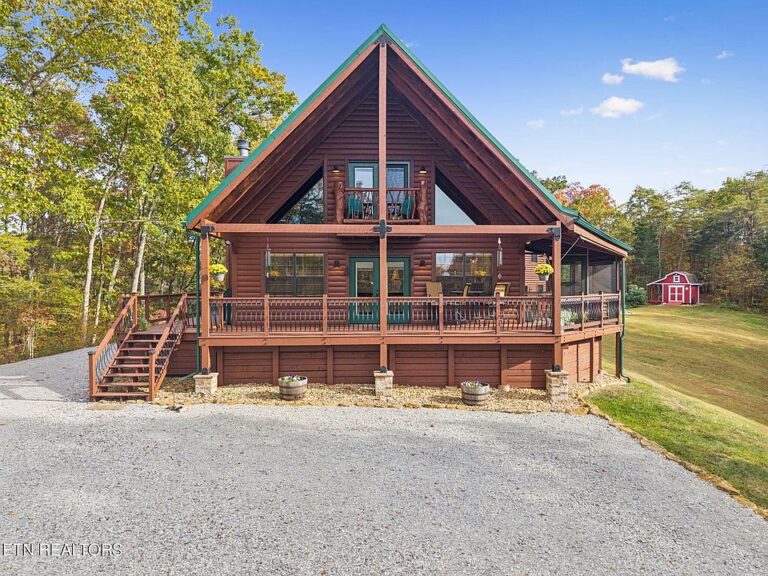 Pretty mountain views and setting! Log cabin on 5 acres in TN. $487,000.