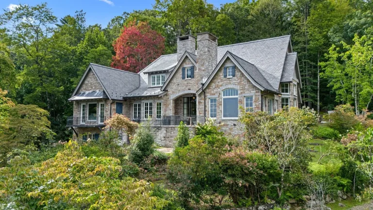Check out that fireplace! Modern rustic charm in Highlands, NC.