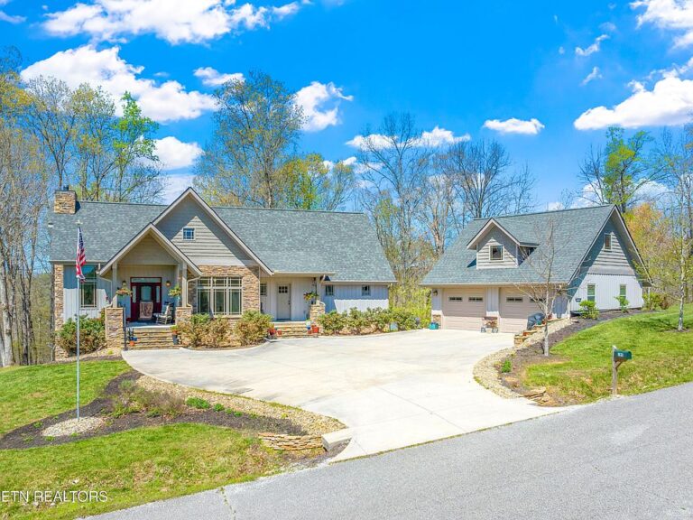 Check out the stone fireplace! Over two lakeview acres in Tennessee. $899,000.