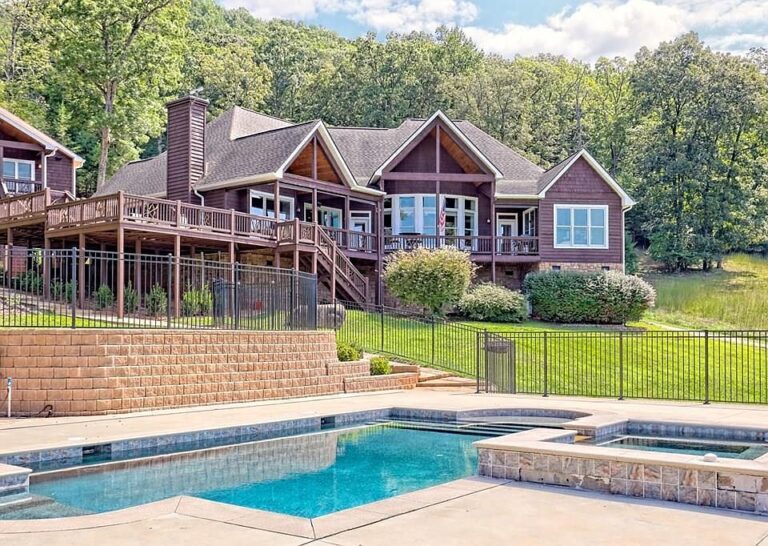 Check out the pool! Over three acres and a mountain view in NC. $1,325,000.