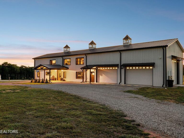 Check out the 25-foot ceilings! New custom barndominium on 34 acres in Tennessee. $1,800,000.